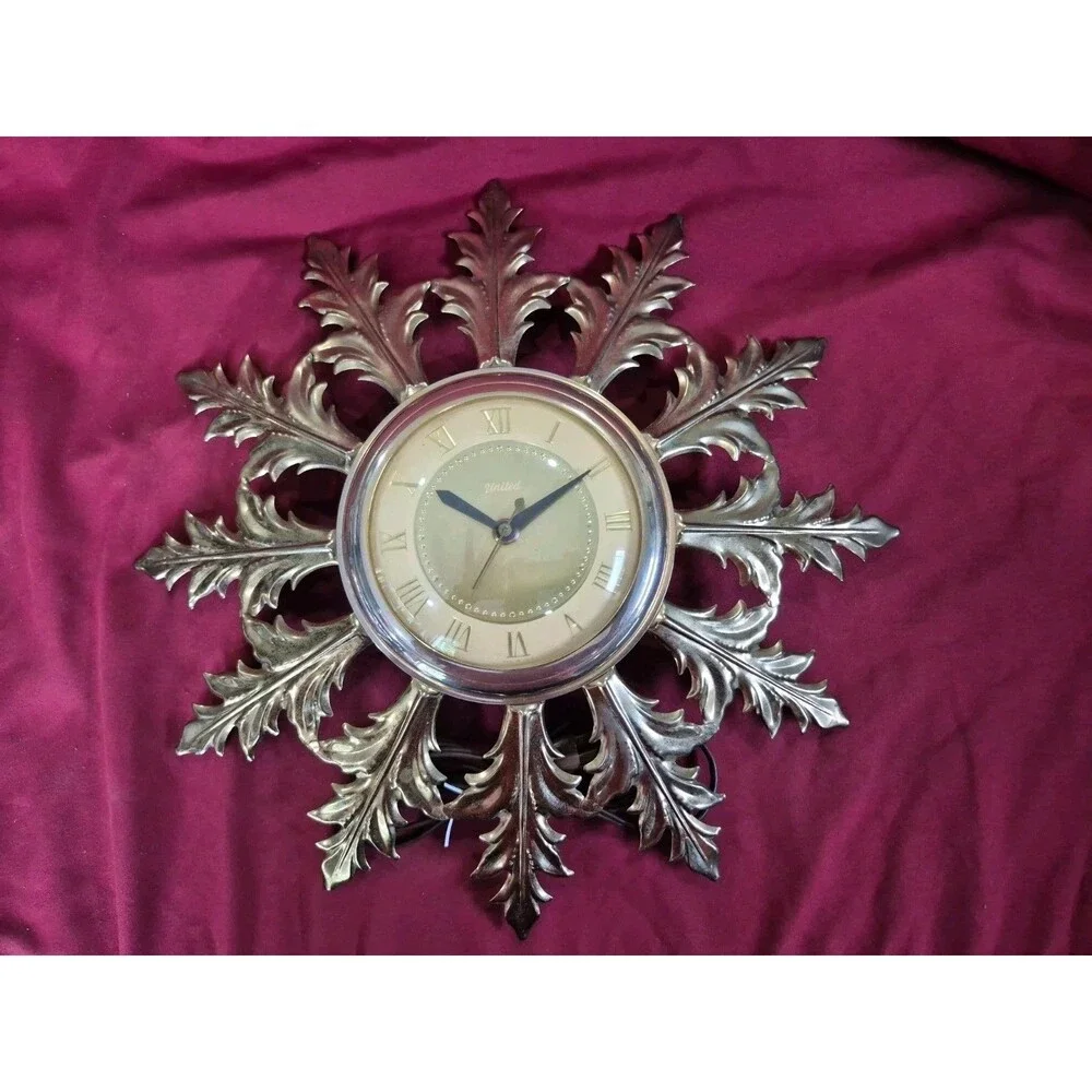 Vintage United Model 99 Sunburst Atomic Style MCM Wall Clock Fully Functional
